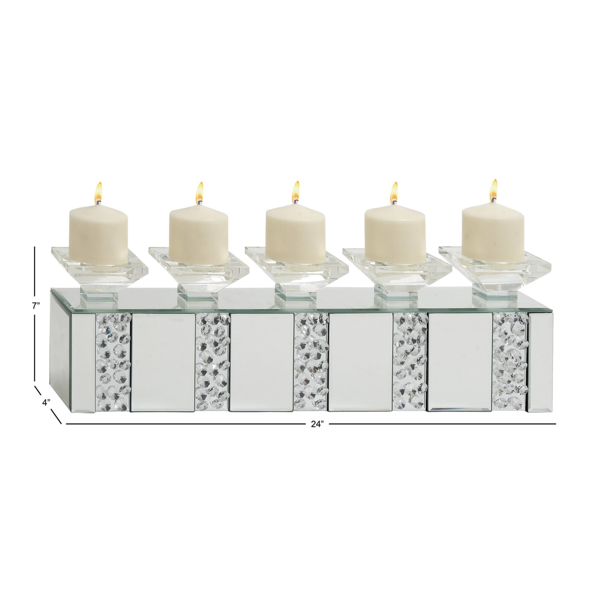 24" Clear Wood Glam Candlestick Holder